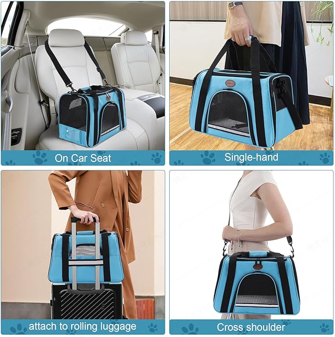 Cat Carrier Dog Carrier Pet Carriers for Medium Small Cats Dogs Puppies up to 15 Lbs,TSA Airline Approved Small Dog Cat Carriers Soft Sided,Collapsible Travel Puppy Carrier (Blue, Medium)