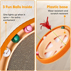 Extra-Large Round Cat Scratcher with Ball Track – 3-in-1 Circular Cardboard Scratching Pad with Feather Toys – Interactive Cat Toy Round Track for Indoor Cats, Kitten Play Lounge Board (Orange)