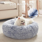 23 inches Donut Dog Bed for Small Dogs - Calming Washable Round Puppy Bed with Removable Cover, Fluffy Plush Pet Bed for Cats & Dogs, Fits up to 25 lbs Pets (Dark Blue,Small)