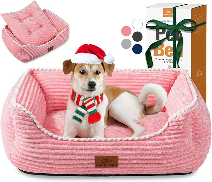 Rectangle Dog Bed for Large Medium Pets Indoor Outdoor with Removable Mat,Machine Washable Sleeping Sofa Non-Slip Bottom Breathable Soft Puppy Bed Durable Orthopedic Calming Pet Cuddler(Large, Pink)