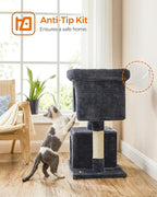 Feandrea Cat Tree, 33.1-Inch Cat Tower, L, Cat Condo for Large Cats up to 16 lb, Large Cat Perch, 2 Cat Caves, Scratching Post, Smoky Gray UPCT61G