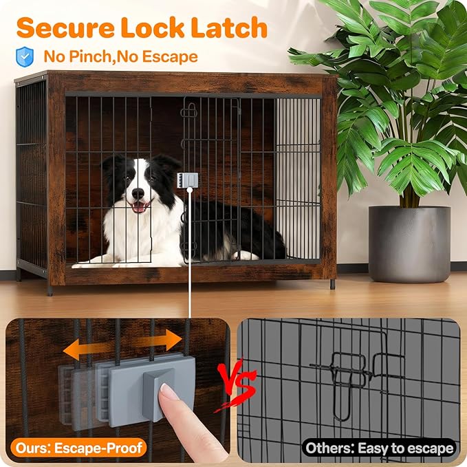 Dog Crate Furniture, Wooden Dog Crate 38in, Decorative Cage with End Table for Dog Indoor Kennel, High Anxiety Dog, Escape-Proof Locks for All Breeds