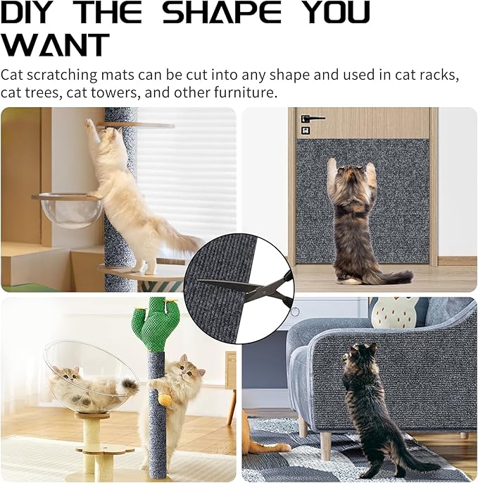 2 Pcs 39.4"x15.8" Cat Scratch Mat, Cat Scratch Couch Furniture Protector, Trimmable Self-Adhesive Cats Scratch Pads, DIY Cat Scratcher for Wall Protector and Covering Cat Tower (Dark Gray)