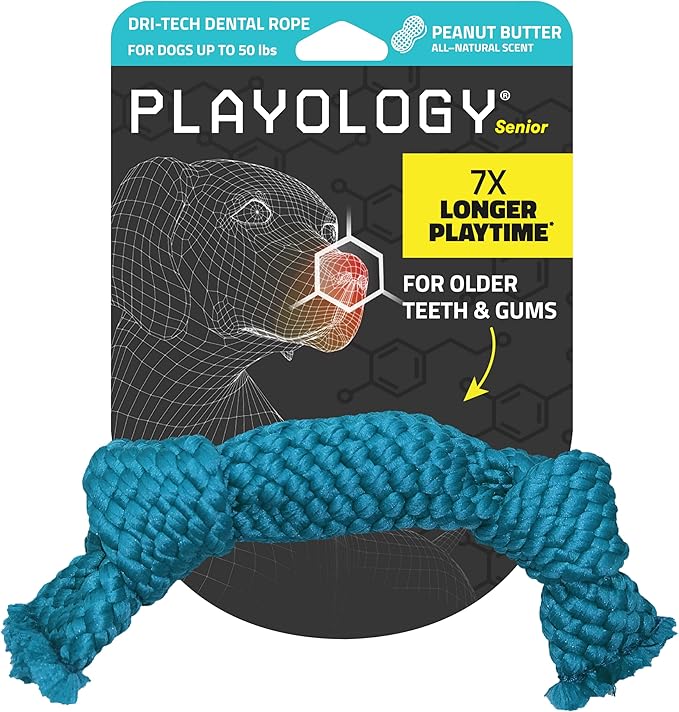 Playology Dog Toys | Dri-Tech Dental Rope Toy for Dogs - Gentle on Teeth | Medium Peanut Butter Scented Toy - Easy to Clean and Made from Non Toxic Materials