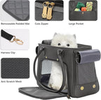 Minsong Fashion Pet Carrier Purse for Small Cat and Dog, Luxury Pu Soft-Sided Tote Bag with Large Pockets for Dogs and Puppies (Black, 13.6" L x 6" W x 10.0" H)