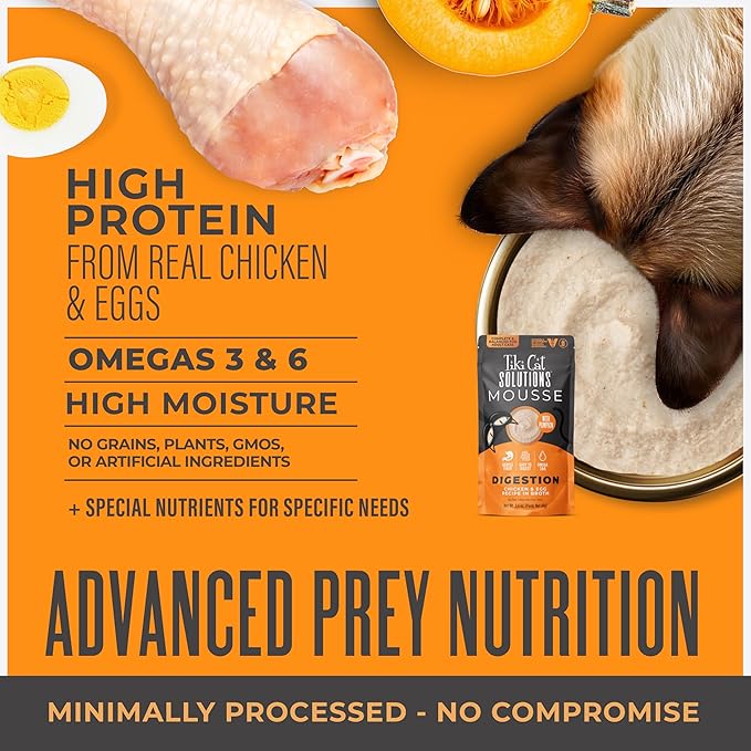 Tiki Cat Solutions Mousse Multipack Wet Cat Food, Digestion, Chicken & Egg, 2.4 oz. Pouch (12 Count)