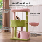 Gardner Pet 41" Tall Pink&Green Cat Tree for Medium-Large Cats, Heavy Duty Cat Tower with 2.8in Posts & Washable Top Perches, Space-Saving Cat Furniture for Apartments, Easy to Assembly