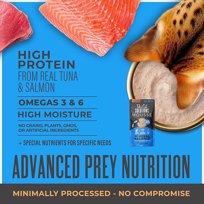 Tiki Cat Solutions Mineral Balance Mousse, Supports Urinary Health, Tuna & Salmon Recipe, 2.4 oz. Pouch (12 Count)