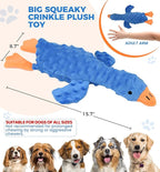 Squeaky Plush Dog Toy for All Breeds, Multifunctional Goose Dog Toy with Honking Sound, Crinkle Paper, Treat Pocket, Durable Soft Stuffed Animal for Chewing, Cuddling, Interactive Play (Blue)