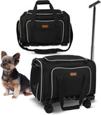 Pet Carrier for Travel - Small Dogs/Cats - 15 LBS MAX Dogs/Cats Expandable - Airline Approved & Roomy - Premium Pets Carrier with Wheels - Cozy Soft-Lined Travel Carrier - Stylish Black Design