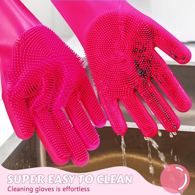 Pecute Pet Grooming Gloves - Heat Resistant Silicone Gloves with High-Density Teeth and Enhanced Five Finger Design for Bathing and Massaging Dogs and Cats (Pink)