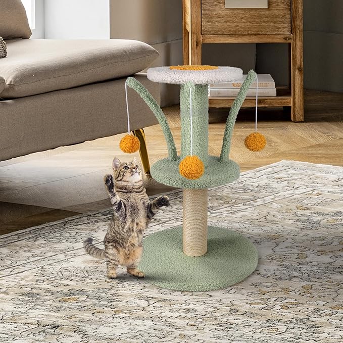 Cat Scratching Post - Cute Smaller Cat Tree Kitten Scratcher Sisal Scratch Posts with 3 Spring Ball, 18’’ Tall Cat Scratchers for Indoor Cats, Kittens (Mint Green)