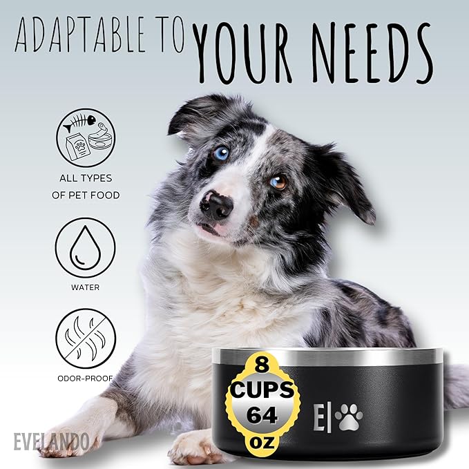 EVELANDO® Premium Dog Food Bowl 64 oz Stainless Steel 8 Cups Medium Large Dog Bowls Non Slip & BPA-Free L X XL Pet Water Bowl Platos para Perros Indoor Outdoor Pet Dish Feeder Water and Food Dish