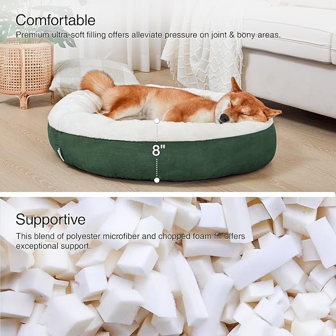 Love's cabin Round Donut Cat and Dog Cushion Bed, 30in Pet Bed for Medium or Large Dogs, Anti-Slip & Water-Resistant Bottom, Soft Durable Fabric Pet beds, Washable Calming Cat & Dog Bed Green