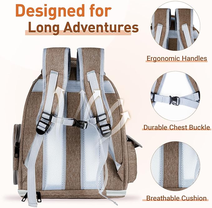 Cat Backpack Carrier with Bubble Window, Breathable & Foldable Pet Travel Carrier for Small Dogs and Cats, Airline-Approved for Hiking & Outdoor Use, Brown