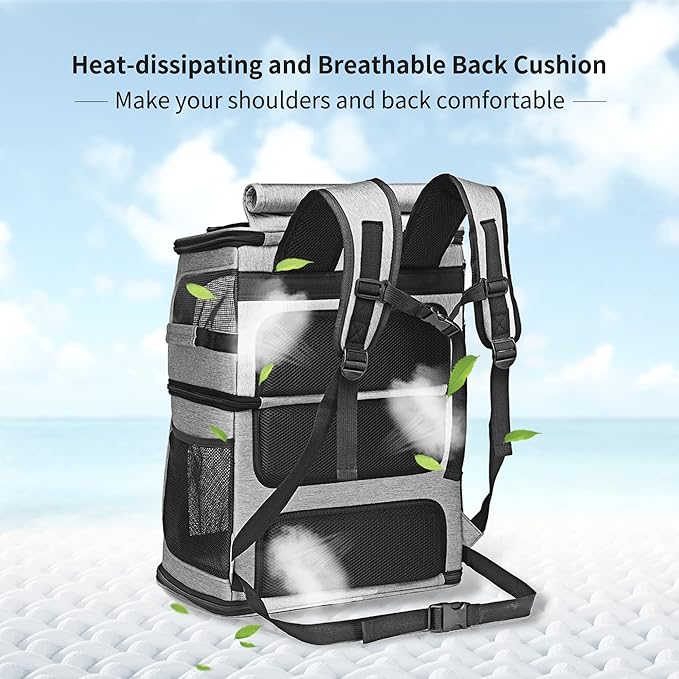 Double Cat Carrier, Cat Backpack Carrier for 2 Cats, Multi Dog Backpack, Two Cat Carrier with 7 Ventilation Windows, Built-in Frame and Support Plate, Safety Straps, Collapsible, Perfect for Travel