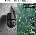 Solar Security Cameras Wireless Outdoor, 2K Pan/Tilt 360° View Solar/Battery Powered WiFi Cameras for Home Security with AI Motion Detection, Spotlight, 2-Way Audio, Siren, IP65, SD/Cloud Storage