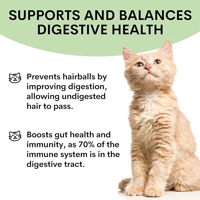 Probiotic for Cats & Kittens - Cat Probiotic Powder for Hairball Prevention, Digestive Support, Immune Health, Prebiotics, and Diarrhea Relief - Suitable for Indoor Cats & Kittens - 60 Scoops