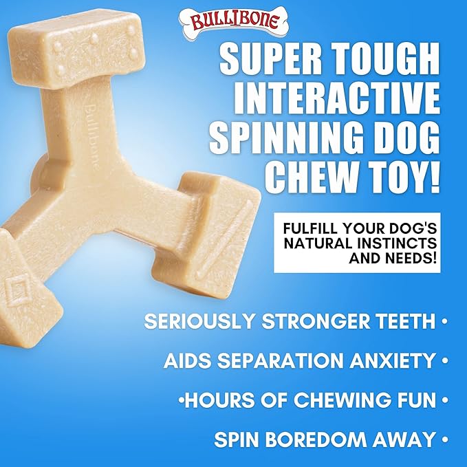 Bullibone Nylon Dog Chew Toy Spin-a-Bone - Interactive Dog Toy, Triggers Natural Instincts, and Improves Oral Health