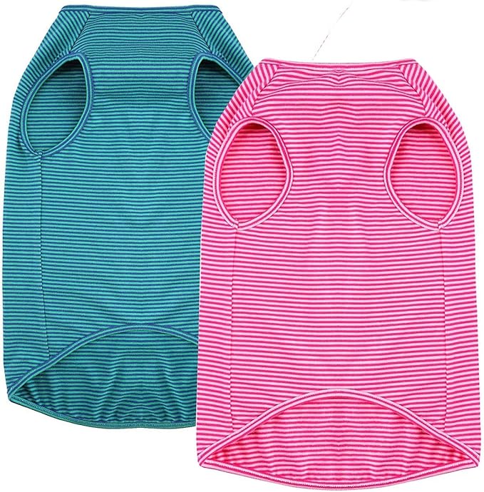 WEONE Dog Summer T-Shirts Striped Cotton Vest,Pet Breathable Soft Basic Clothes for Small Medium Larg Boy Girl Dogs,M