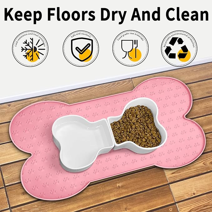 Dog Food Mat Anti-Slip Silicone Dog Bowl Mat Thicker Pet Placemat Waterproof Cat Feeder Pad with Raised Edge Puppy Kitten Feeding Mats Suitable Small Medium-Sized Dogs Cats Eating Tray