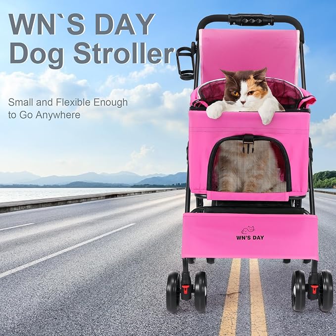 3 in 1 Pet Dog Stroller for Small Medium Dogs 10-50 lbs, Foldable Cat-Strollers for 2-Cats with Removable Carrier, Pet-Strollers for Cats with Storage Bag, Small Puppy-Stroller, Dog-Cart (Pink)