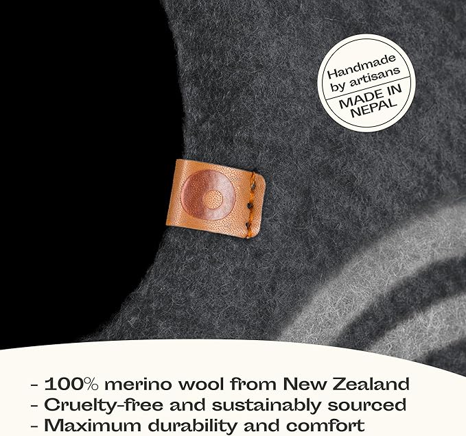 MEOWFIA Cat Cave – Premium Felt Cat Bed for Indoor Cats, Handmade 100% Merino Wool (Dark Shades) (Large, Dark Grey)