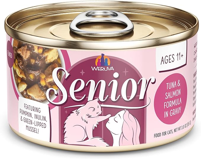 Weruva Senior Cat Food, Tuna and Salmon in Gravy, 3oz Can, Pack of 12