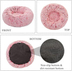 Calming Donut Dog Bed Medium, Plush Round Cuddler Dog & Cat Bed, Anit-Anxiety Marshmellow Fluffy Faux Fur Cushion(24", Pink)