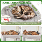 Taoqimiao MS042W Cat Tree,66-inch Large Cat Tower with Scratching Posts, Luxurious Large Platform for Big Cats with Soft Hammock, Adjustable Basket, Deluxe Cat Cando, Top Perch Light Gray