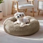 Deconovo Calming Donut Dog Bed, Washable Plush Round Pet Bed for Small Dogs & Cats with Raised Rim, Non-Slip Base and Soft Faux Fur—Lightweight, Easy-Care Design Camel 21" L x 21" W x 8" Th