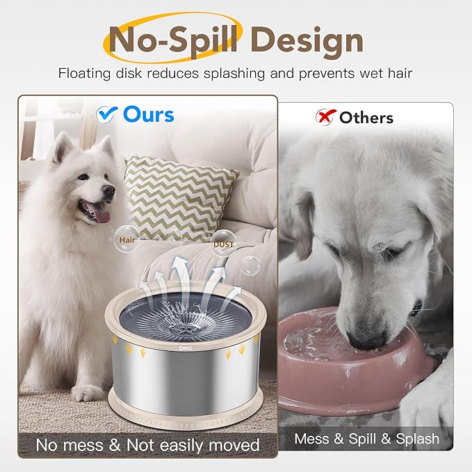 4.5L/1.2Gal Dog Water Bowl, No Spill Stainless Steel Slow Water Bowl for Medium Large Dogs, Large Capacity Splash Proof Slow Drinking Water Bowls with Anti-Slip Mat for Mess Drinkers, Beige