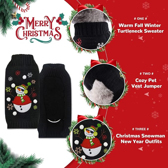 PETCARE Christmas Dog Sweaters Black Snowman Ugly Snow Xmas Puppy Costume Pet Holiday New Year Fall Winter Dog Clothes for Small Medium Large Dogs Cats Pullover Cat Sweaters Outfits