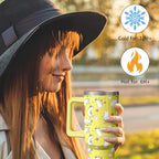 40oz Cute Cat Tumbler with Handle and Straw, Stainless Steel Insulated Cup with Lid, Travel Coffee Mug Water Bottle, Birthday Mothers Day Gifts for Women Men Animal Lovers