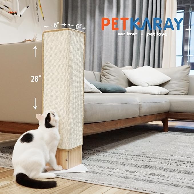 PETKARAY Couch Corner Cat Scratcher, 28" Corner Scratching Post Wall Scratcher, Sisal Furniture Protector for Sofa with Reversible Base, Large