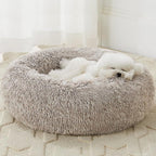 WNPETHOME Calming Dog Bed Cat Bed Donut, Faux Fur Pet Bed Self-Warming Donut Cuddler, Comfortable Round Plush Dog Beds (30 x 30 x 10 Inch, Light Coffee)