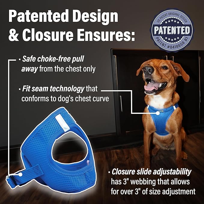 DOGGIE DESIGN American River Solid Ultra Choke-Free Dog Harness - Cobalt Blue (XX-Large)