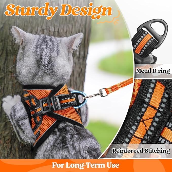 rabbitgoo Cat Harness and Leash Set for Walking Escape Proof, Adjustable Soft Kittens Vest with Reflective Strip for Cats, Comfortable Outdoor Vest,Light Orange,L
