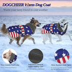Dogcheer Dog Coat, American Flag Dog Jacket Waterproof Puppy Winter Coat for Cold Weather, Reflective Adjustable Pet Snow Jacket Fleece Sweater for Small Medium Large Dogs - USA Flag, 2XL