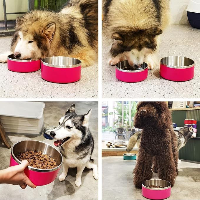 LIHONG Stainless Steel Dog Bowls for Small Medium Sized Dogs Non Slip,Insulated Dog Bowl,Pet Bowl for Food and Water,Rustproof(40oz,Pitaya Pink)