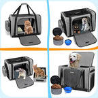 Petskd Extra Large Cat Carrier with Litter Box 24"x17"x17" for Medium Large Cat or 2 Small Cats, Collapsible Soft Sided Pet Carrier for Car Travel with Lockable Safety Zippers(Grey)