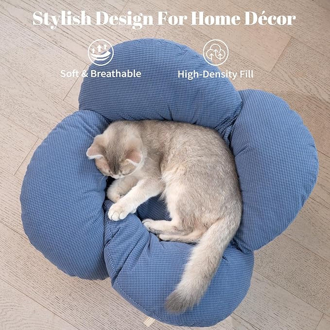 CHEERHOME PETS Elevated Cat Bed Wooden with Cushion Fluffy Pet Couch Sofa for Indoor Cats Raised Kitty Lounge Chair Suitable for Puppy, Cat Furniture(Deep Blue)