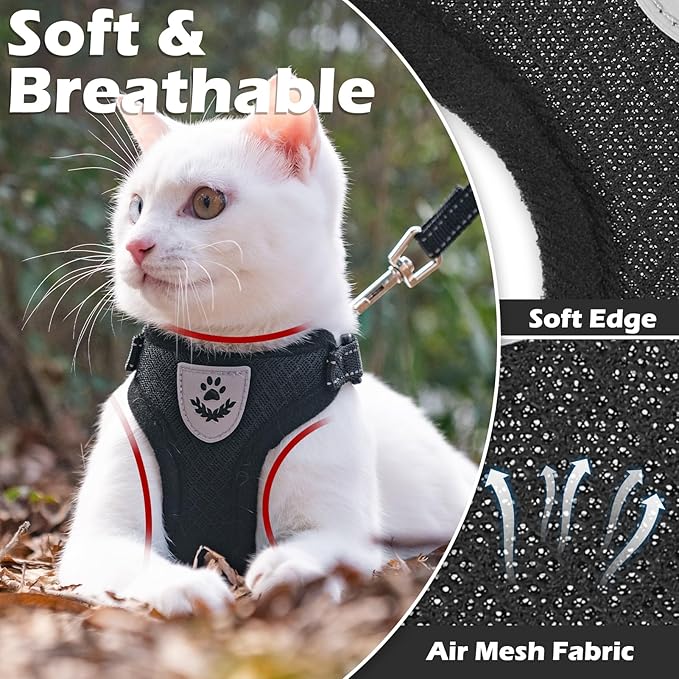 EXPAWLORER Cat Harness and Leash Set - Adjustable Escape Proof, Soft Reflective Vest Harness for Outdoor Walking, Breathable Lightweight Jacket for Small Medium Cats, Black S