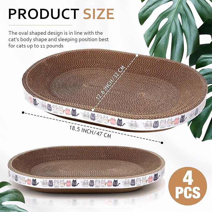 Mixweer 4 Pcs Cat Scratcher Cardboard Oval Cat Scratch Pad Board Bed Bowl 2 in 1 Cat Scratcher Cat Scratching Post Corrugated Lounge Couch Nest for Cats Grinding Claw Furniture Protector Indoor