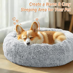 JOLLYVOGUE Calming Dog & Cat Bed for Small Dogs, Anti-Anxiety Donut Cuddler Cozy Soft Round Bed with Anti-Slip Bottom, Fluffy Faux Fur Plush Cushion Beds for Small Medium Dogs (20")