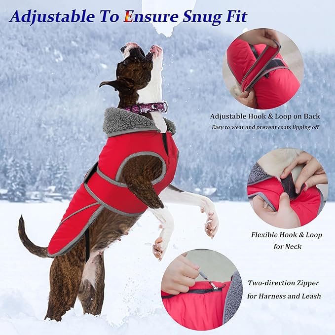 Dogcheer Dog Coat, Christmas Dog Jacket Waterproof Puppy Winter Coat for Cold Weather, Reflective Pet Snow Jacket Warm Turtleneck Fleece Sweater for Small Medium Large Dogs - Red, S