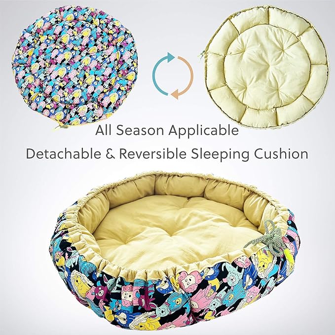 Dog Beds for Small Dogs - Round Cat Beds for Indoor Cats, Washable Pet Bed for Puppy and Kitten with Lovely Cartoon Pattern, 20 Inches,Citrine