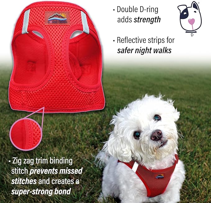 DOGGIE DESIGN American River Ultra Choke-Free Mesh Dog Harness Red (X-Small)