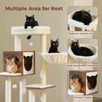 PEQULTI 57.5" Cat Tree with Litter Box Enclosure Large, Wood Cat Tower for Indoor Cats with Storage Cabinet and Cozy Cat Condo, Sisal Covered Scratching Post and Repalcable Dangling Balls, Brown