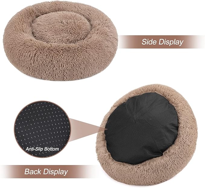 MIXJOY Orthopedic Dog Bed Comfortable Donut Cuddler Round Pet Beds Ultra Soft Washable Dog and Cat Cushion (20''/23''/30'') (23'', Brown)